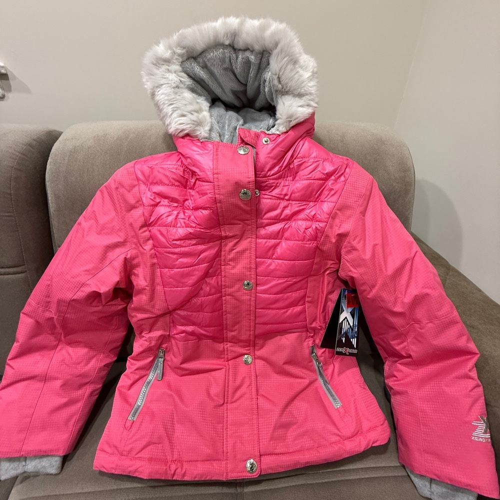 Pink Girl Jacket with Faux Fur Hood. 10/12